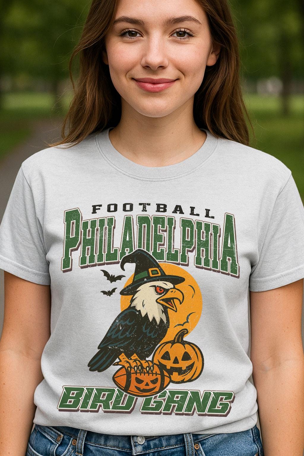 Vintage Style Philadelphia Spooky Sweatshirt | Bird Gang Halloween Football Shirt | Spooky Crow Pumpkin Shirt | Fall Sports Fan Gift