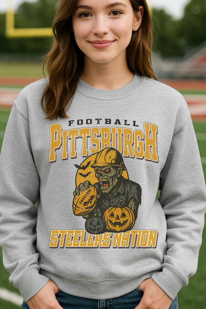 Vintage Style Pittsburgh Spooky Sweatshirt | Steelers Nation Halloween Football Shirt | Spooky Crow Pumpkin Shirt | Fall Sports Fan Gift