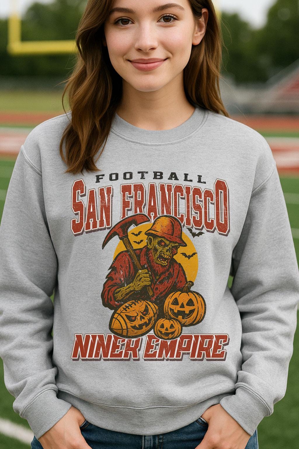 Vintage Style San Francisco Spooky Sweatshirt | Niner Empire Halloween Football Shirt | Spooky Crow Pumpkin Shirt | Fall Sports Fan Gift