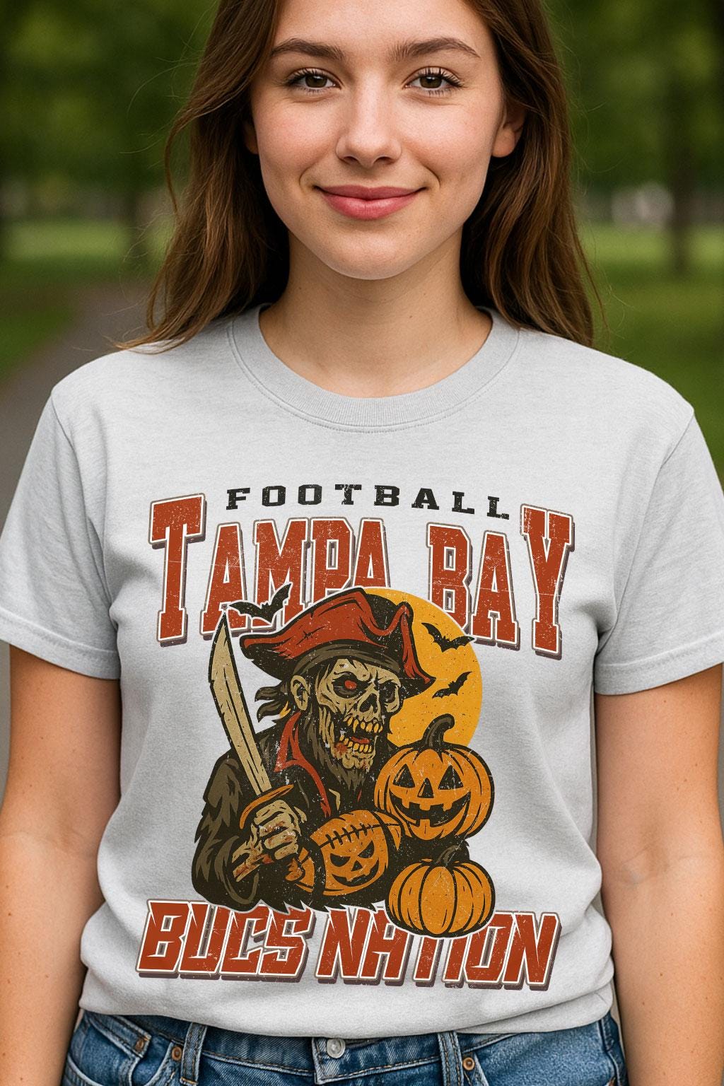 Vintage Style Tampa Bay Spooky Sweatshirt | Bucs Nation Halloween Football Shirt | Spooky Crow Pumpkin Shirt | Fall Sports Fan Gift