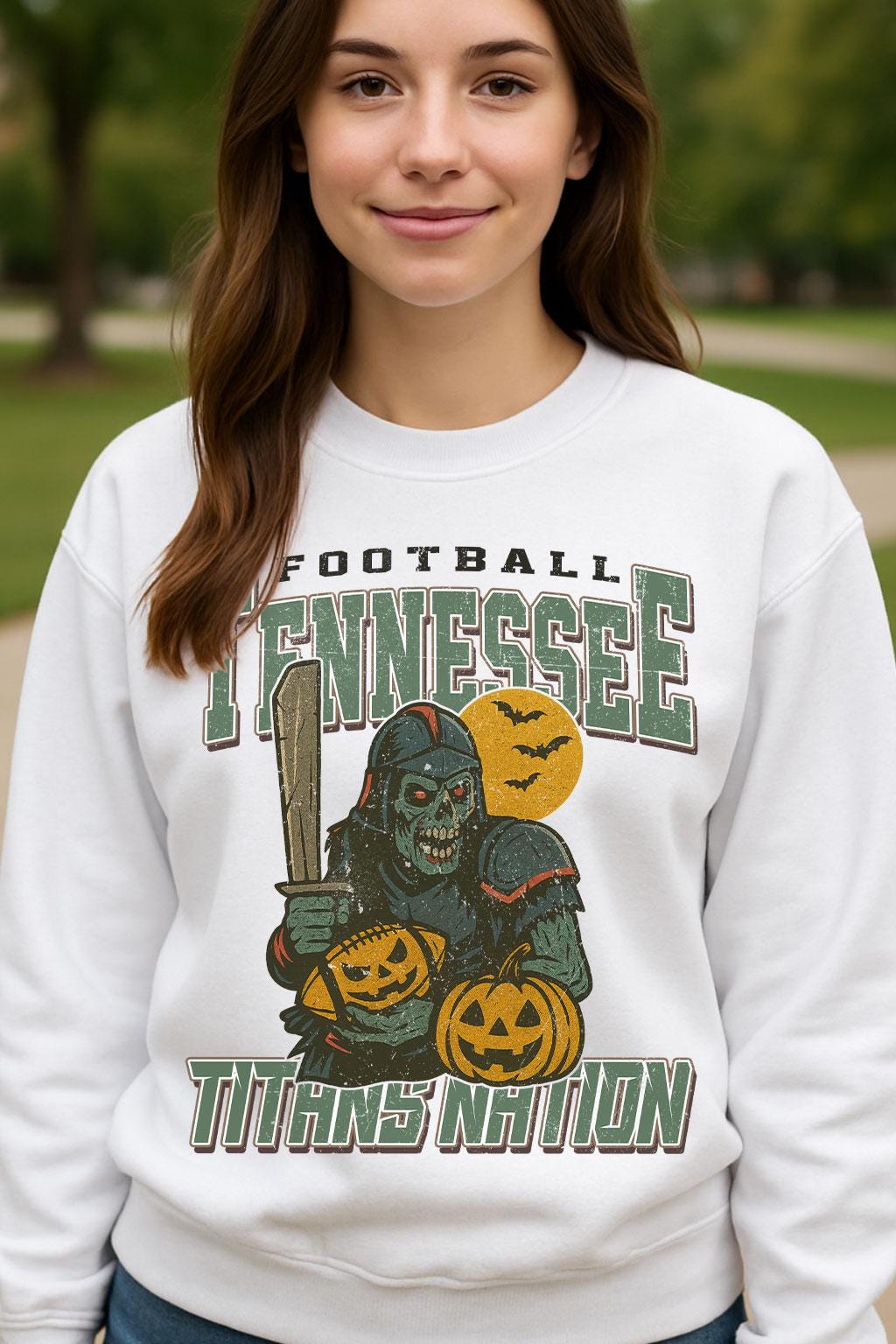 Vintage Style Tennessee Spooky Sweatshirt | Titans Nation Halloween Football Shirt | Spooky Crow Pumpkin Shirt | Fall Sports Fan Gift