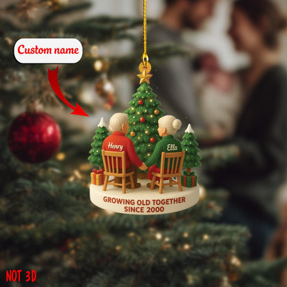 Custom Couple Ornament, Personalized Growing Old Together Christmas Ornament with Name and Year, Anniversary Married Gift for Husband Wife