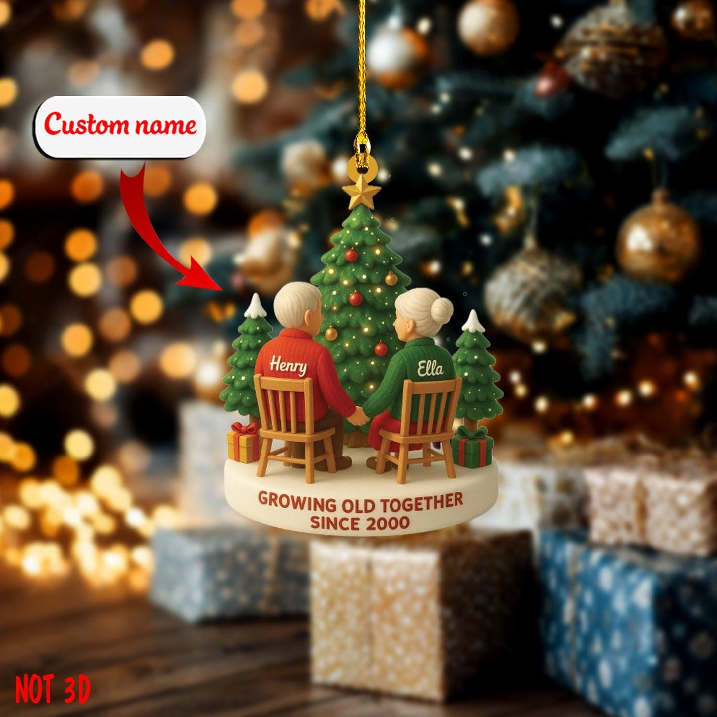 Custom Couple Ornament, Personalized Growing Old Together Christmas Ornament with Name and Year, Anniversary Married Gift for Husband Wife