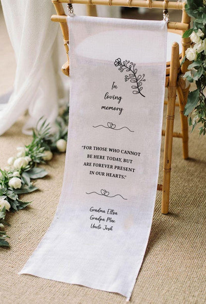 Personalized In Loving Memory Wedding Chair Sign, Memorial Wedding Banner, Custom Reserved Sign, Wedding Tribute Chair Banner, Wedding Decor