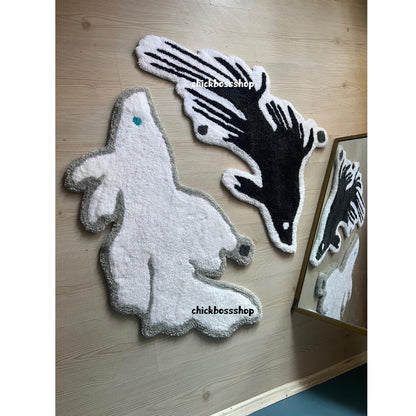 Yin Yang Koi Fish Tufted Rug | Black & White Minimalist Design