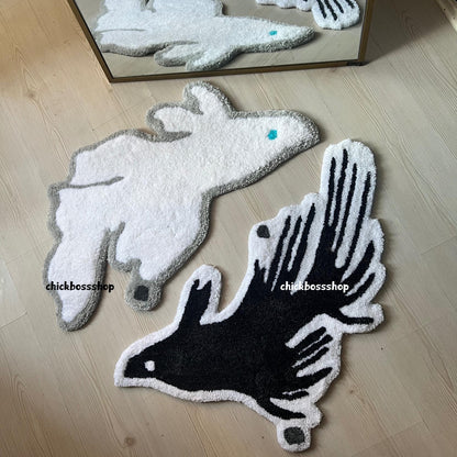 Yin Yang Koi Fish Tufted Rug | Black & White Minimalist Design