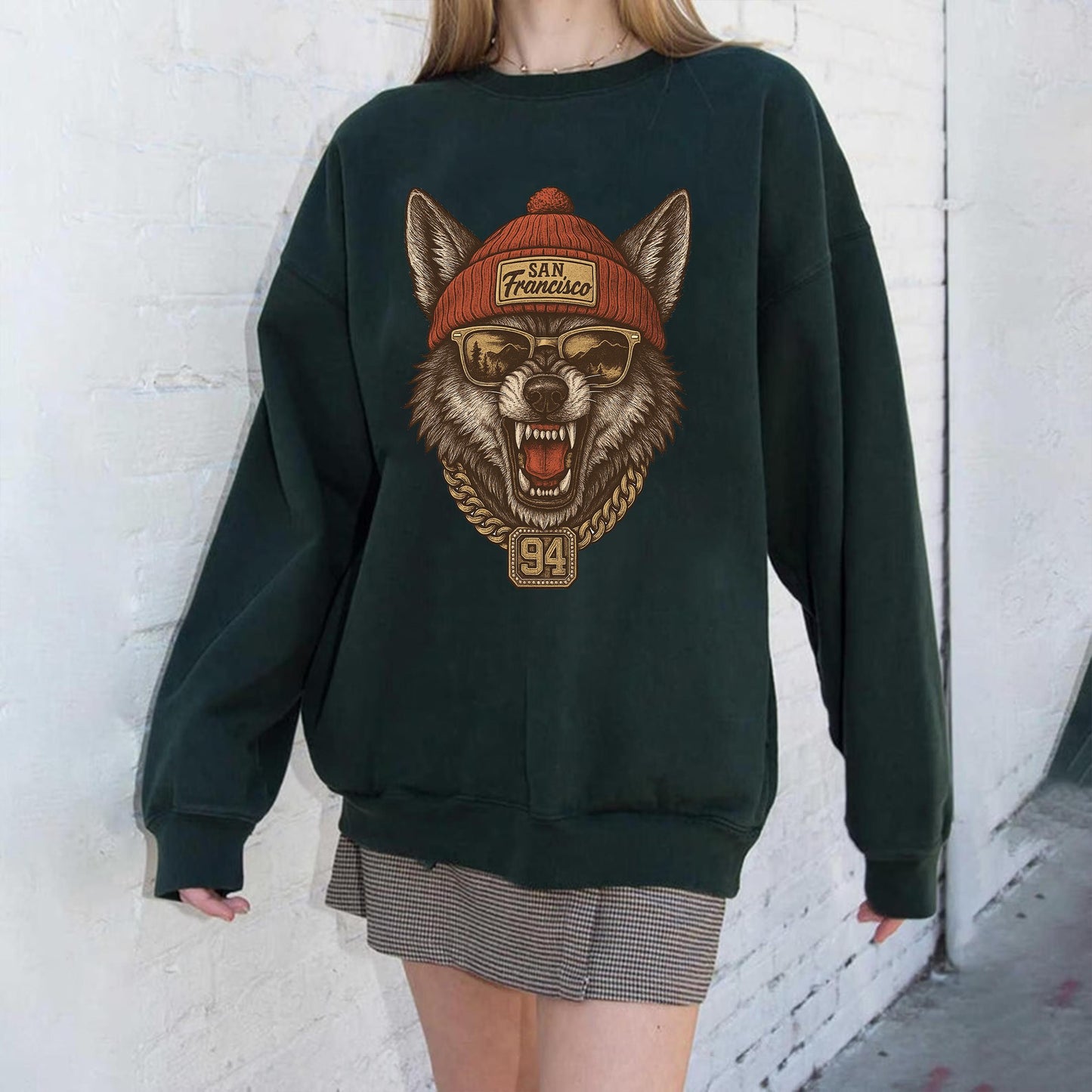 San Francisco Wolf Graphic Sweatshirt, Retro Hip Hop Streetwear Shirt, Cool Oversized Pullover, Vintage Graphic Tee, Unisex Fashion Top