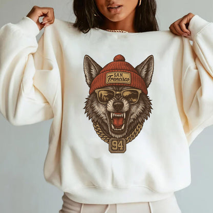 San Francisco Wolf Graphic Sweatshirt, Retro Hip Hop Streetwear Shirt, Cool Oversized Pullover, Vintage Graphic Tee, Unisex Fashion Top