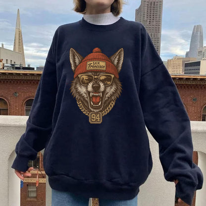 San Francisco Wolf Graphic Sweatshirt, Retro Hip Hop Streetwear Shirt, Cool Oversized Pullover, Vintage Graphic Tee, Unisex Fashion Top