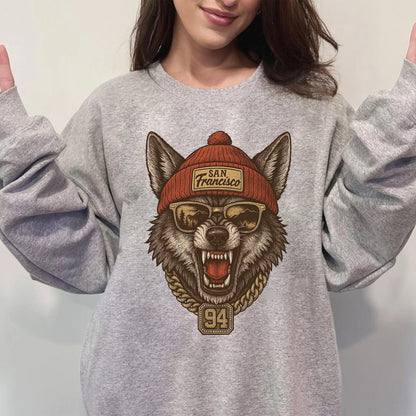 San Francisco Wolf Graphic Sweatshirt, Retro Hip Hop Streetwear Shirt, Cool Oversized Pullover, Vintage Graphic Tee, Unisex Fashion Top