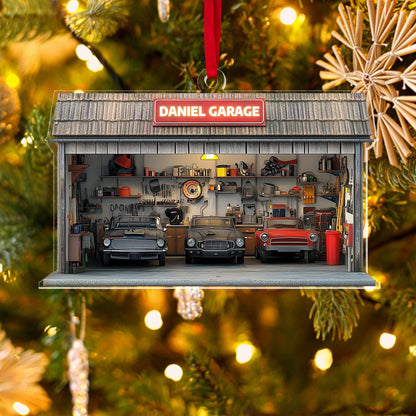 Personalized  Auto Garage Ornament, Custom Car Fixing Center 2D Acrylic Flat Ornament, Mechanic Ornament Gift, Mechanic Repair Shop Decor