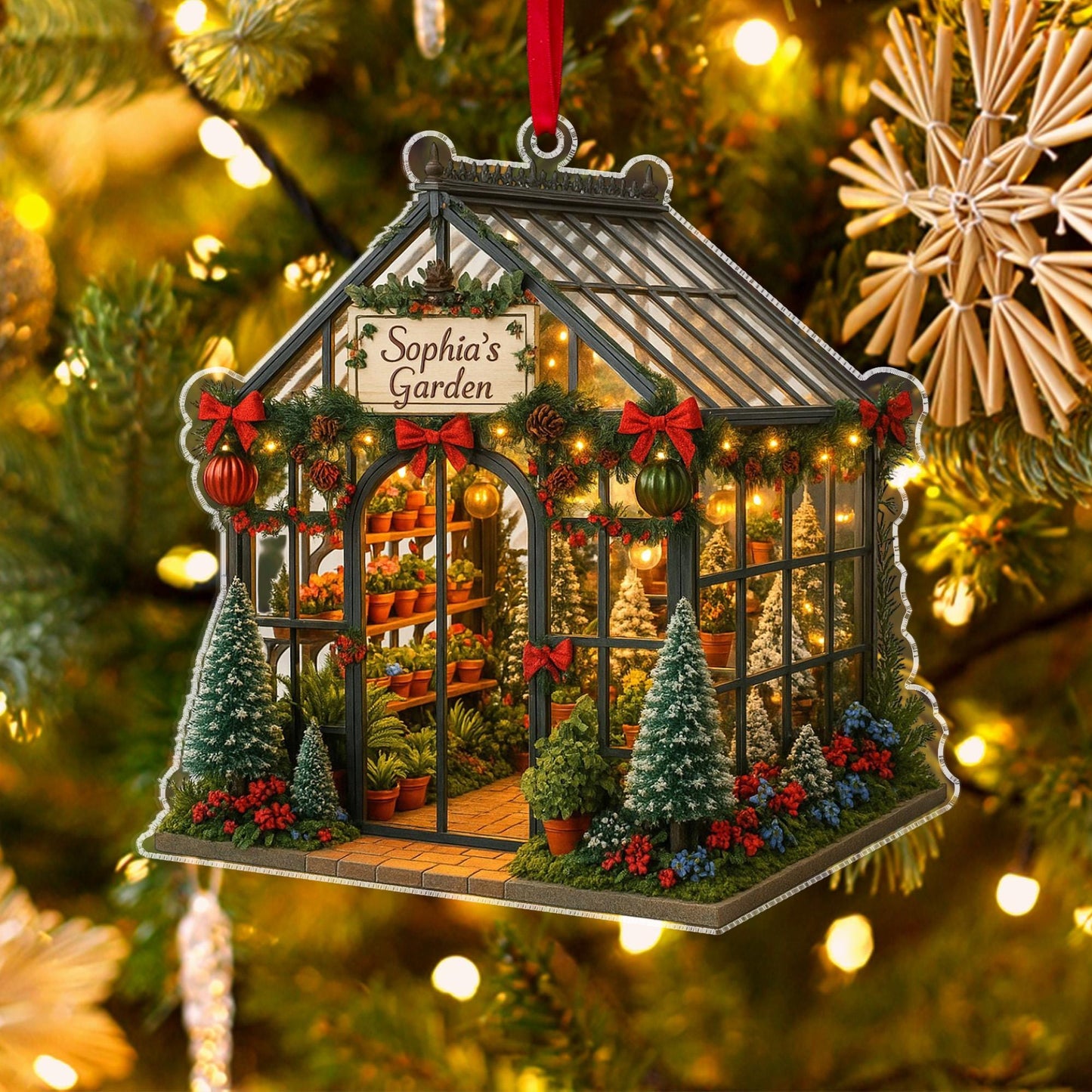 Personalized Garden 2D Flat Acrylic Ornament, Custom Greenhouse Christmas Tree Decor, Garden House Christmas Ornament, Plant Lover Gifts
