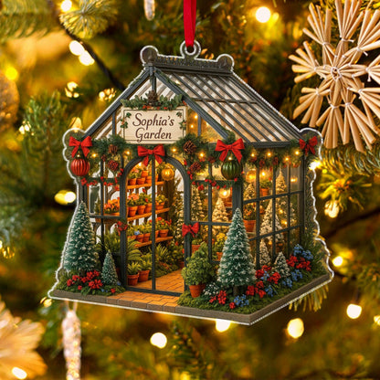 Personalized Garden 2D Flat Acrylic Ornament, Custom Greenhouse Christmas Tree Decor, Garden House Christmas Ornament, Plant Lover Gifts