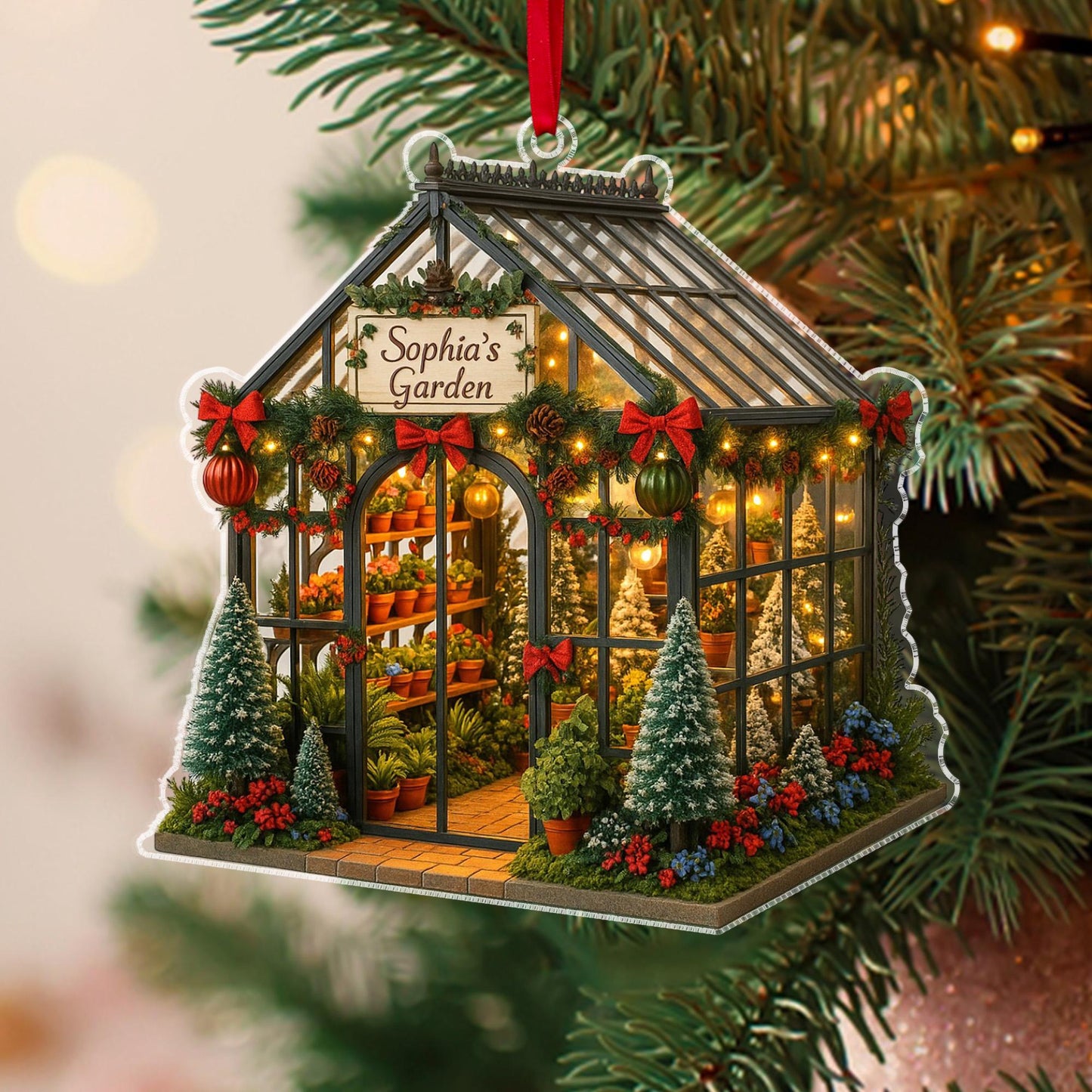 Personalized Garden 2D Flat Acrylic Ornament, Custom Greenhouse Christmas Tree Decor, Garden House Christmas Ornament, Plant Lover Gifts