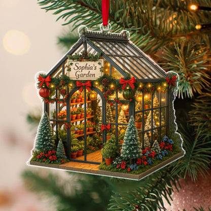 Personalized Garden 2D Flat Acrylic Ornament, Custom Greenhouse Christmas Tree Decor, Garden House Christmas Ornament, Plant Lover Gifts