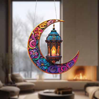 Window Hanging Crescent Moon With Lantern And Candle, Bringing Warm Glow, Artistic Beauty, And Cozy Ambiance To Your Home Décor