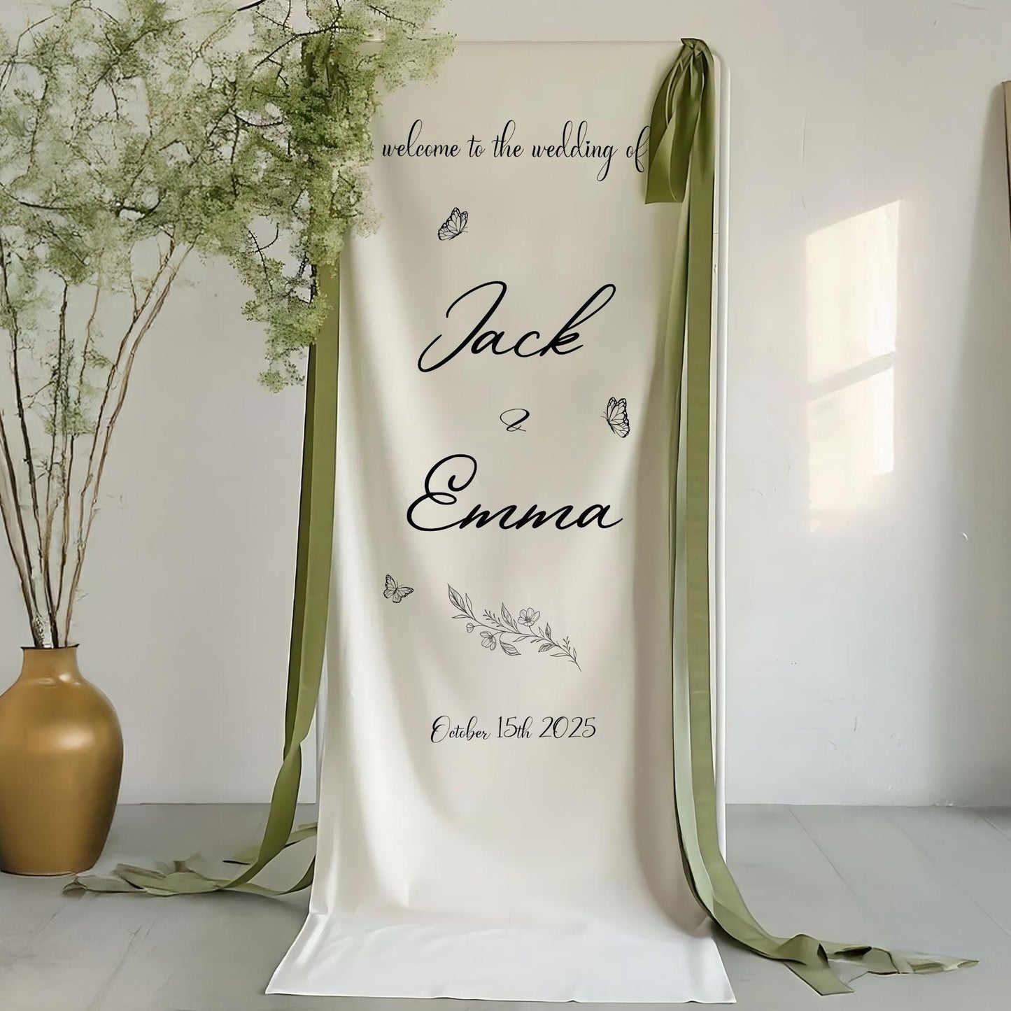 Personalized Wedding Welcome Sign Banner,  Customizable Fabric Sign for Bride and Groom, Keepsake Wedding Decoration, Wedding Entrance Decor