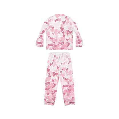 Heart Pattern Satin Pajamas for Women, Soft Lounge Wear Sleepwear Set, Cute PJs Gift for Her, Floral Print PJ Set, Cozy Nightwear, Luxury
