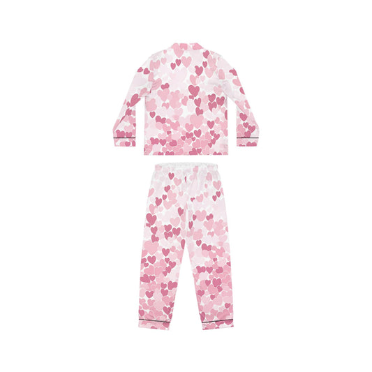 Heart Pattern Satin Pajamas for Women, Soft Lounge Wear Sleepwear Set, Cute PJs Gift for Her, Floral Print PJ Set, Cozy Nightwear, Luxury