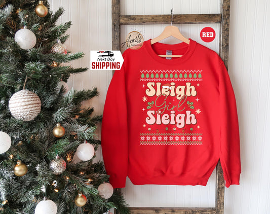 Sleigh Girl Christmas Hoodie: Ugly Holiday Sweatshirt