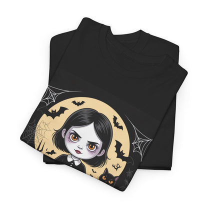 Halloween Wednesday Addams Cat T-Shirt, Funny Gothic Tee, Spooky Cute Black Cat Shirt, Creepy Cute Halloween Graphic Tee