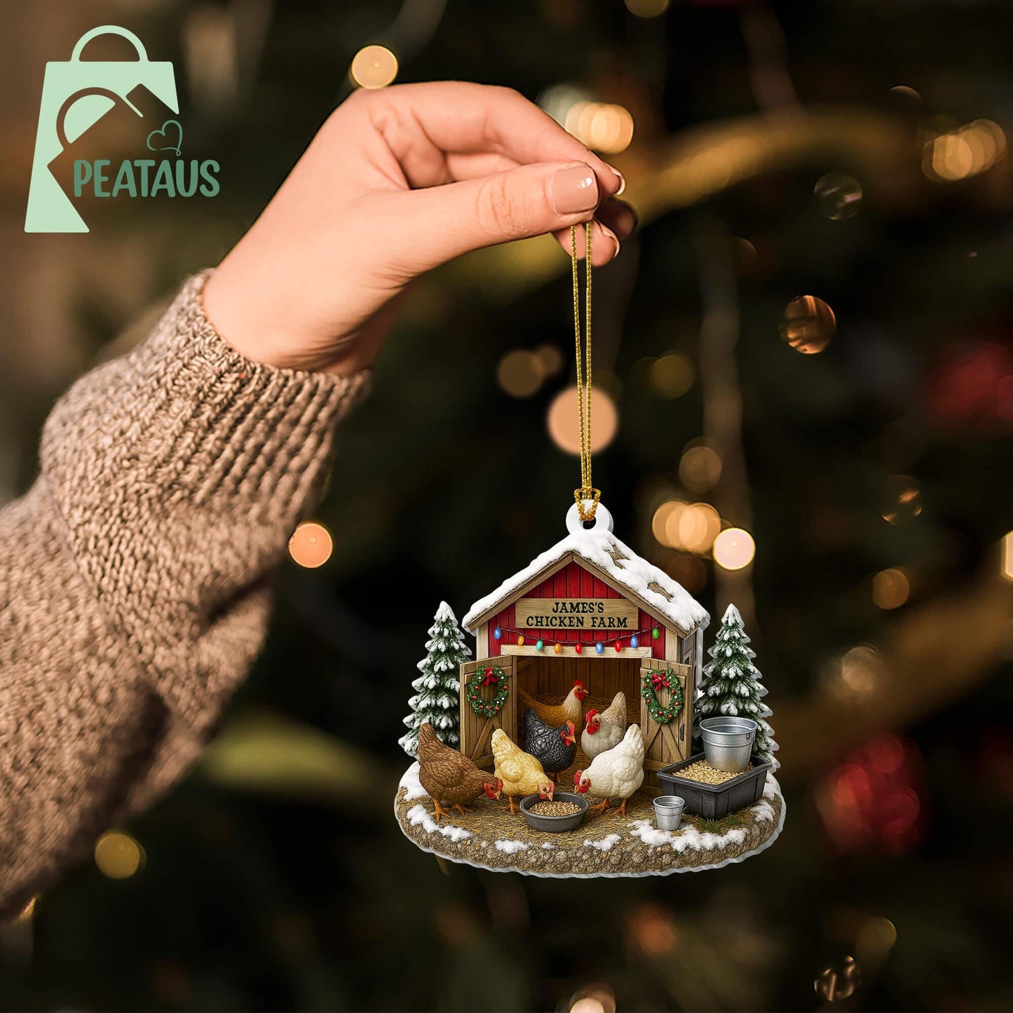 Chicken Farm Ornament, Chicken Ornament 2D Flat, Farmhouse Christmas Ornament, Farm Decor,Gift For Farmer,Chicken Lover,Custom Barn Ornament