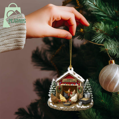 Chicken Farm Ornament, Chicken Ornament 2D Flat, Farmhouse Christmas Ornament, Farm Decor,Gift For Farmer,Chicken Lover,Custom Barn Ornament