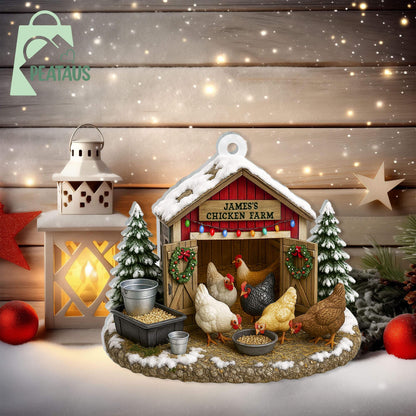 Chicken Farm Ornament, Chicken Ornament 2D Flat, Farmhouse Christmas Ornament, Farm Decor,Gift For Farmer,Chicken Lover,Custom Barn Ornament