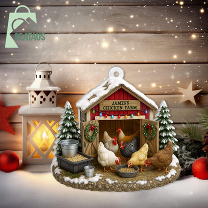 Chicken Farm Ornament, Chicken Ornament 2D Flat, Farmhouse Christmas Ornament, Farm Decor,Gift For Farmer,Chicken Lover,Custom Barn Ornament