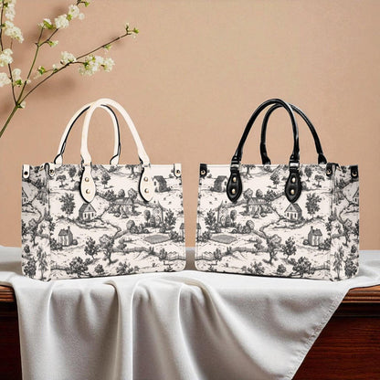 Noir Echo Toile | Tote Handbag | Top-Grain Leather Handbag | Vegan Leather | Shoulder Bag | Custom Tote Bag | Trend Gift | Top-Handle Purse