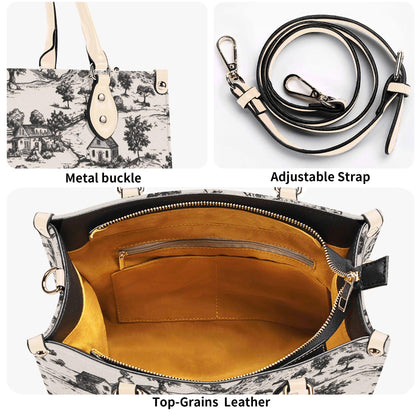 Noir Echo Toile | Tote Handbag | Top-Grain Leather Handbag | Vegan Leather | Shoulder Bag | Custom Tote Bag | Trend Gift | Top-Handle Purse