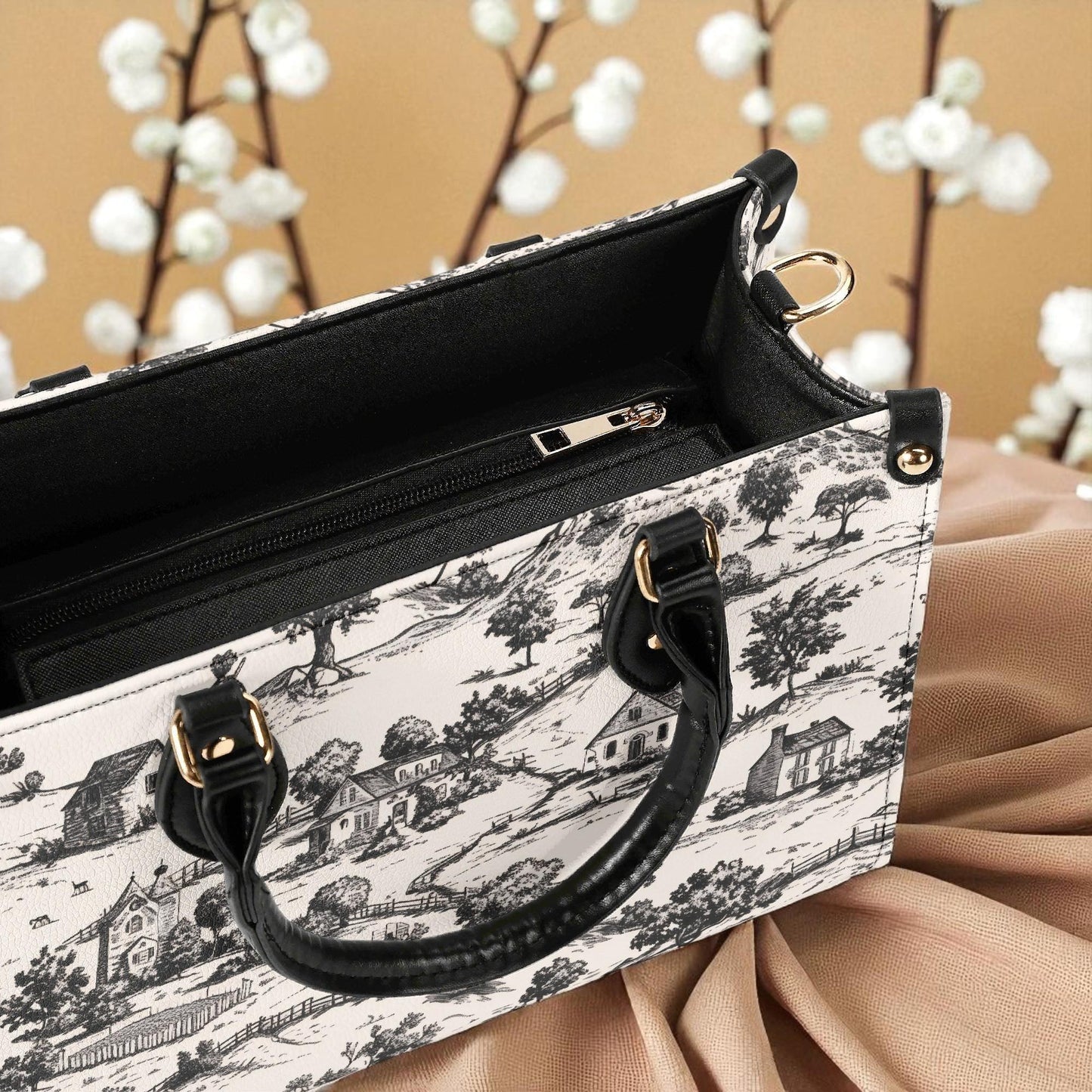 Noir Echo Toile | Tote Handbag | Top-Grain Leather Handbag | Vegan Leather | Shoulder Bag | Custom Tote Bag | Trend Gift | Top-Handle Purse