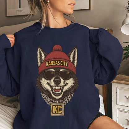 Kansas City Wolf FootballSweatshirt, Football Fan Gift, Game Day Shirt, Kansas City Sweatshirt,Vintage Style Kansas City