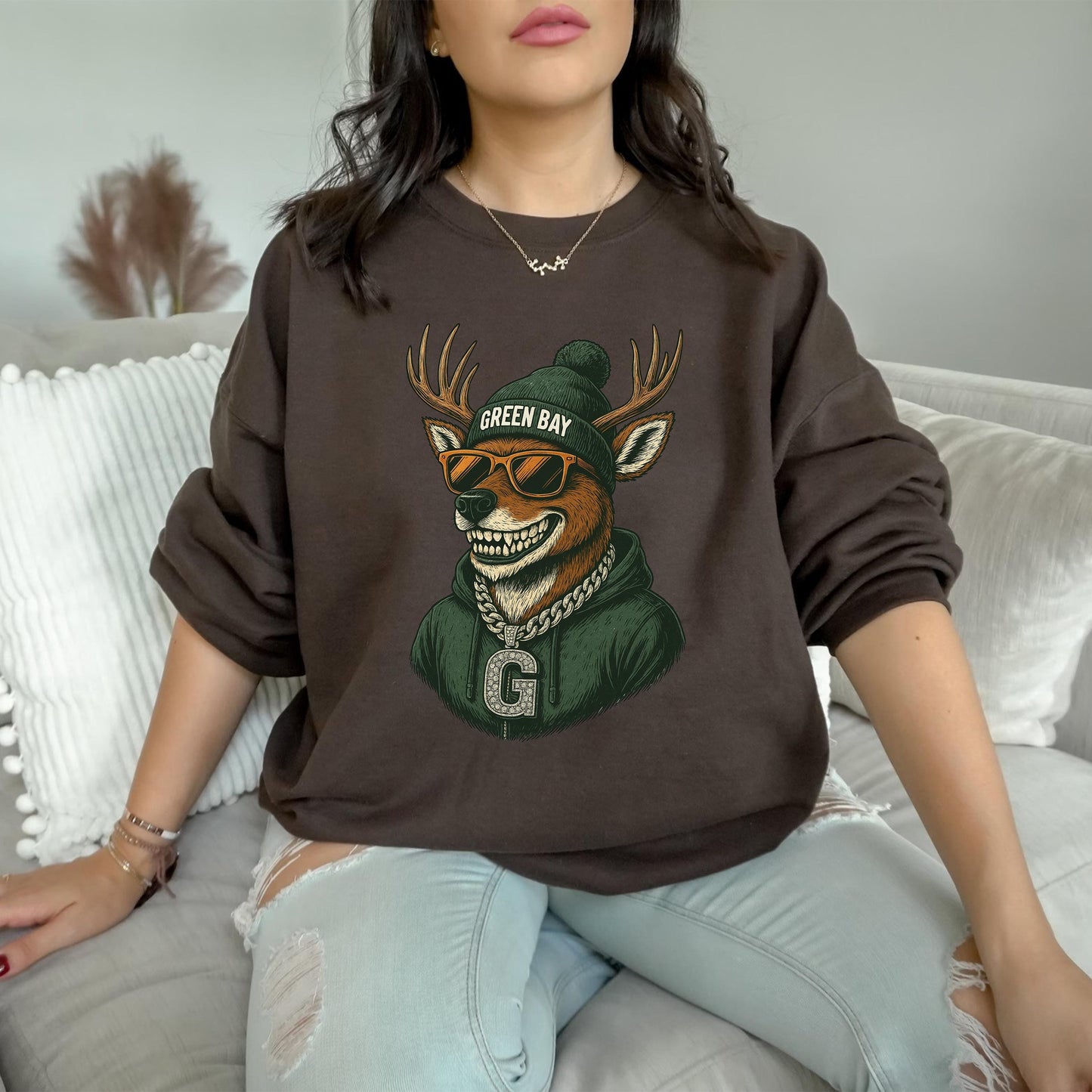 Green Bay Deer Football Vintage Style Sweatshirt, Green Bay Shirt Retro Style 90s Unisex Crewneck, Graphic Tee Gift For Football Fan Sport.