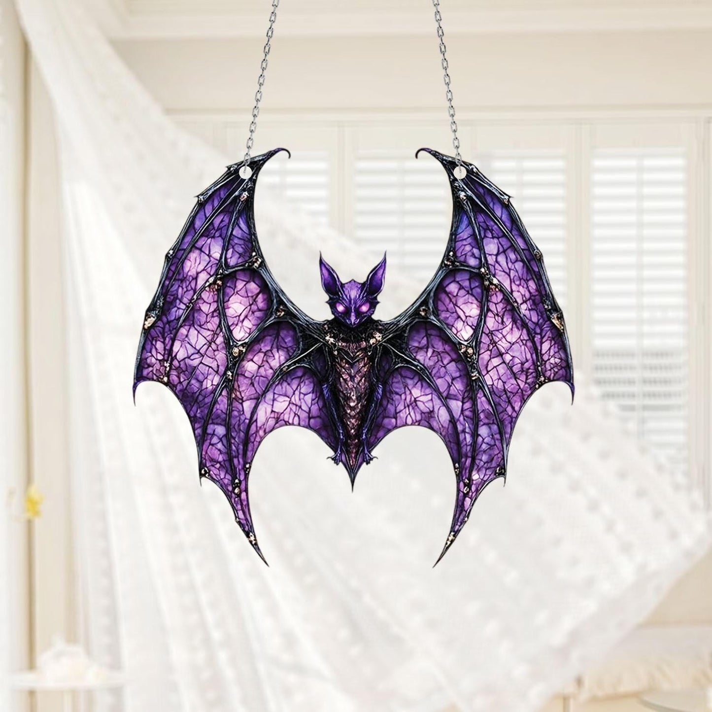 Decorative Purple Bat Window Hanging Ornament for Gothic Home Decor, Halloween Party, and Fantasy Lover Gift Idea