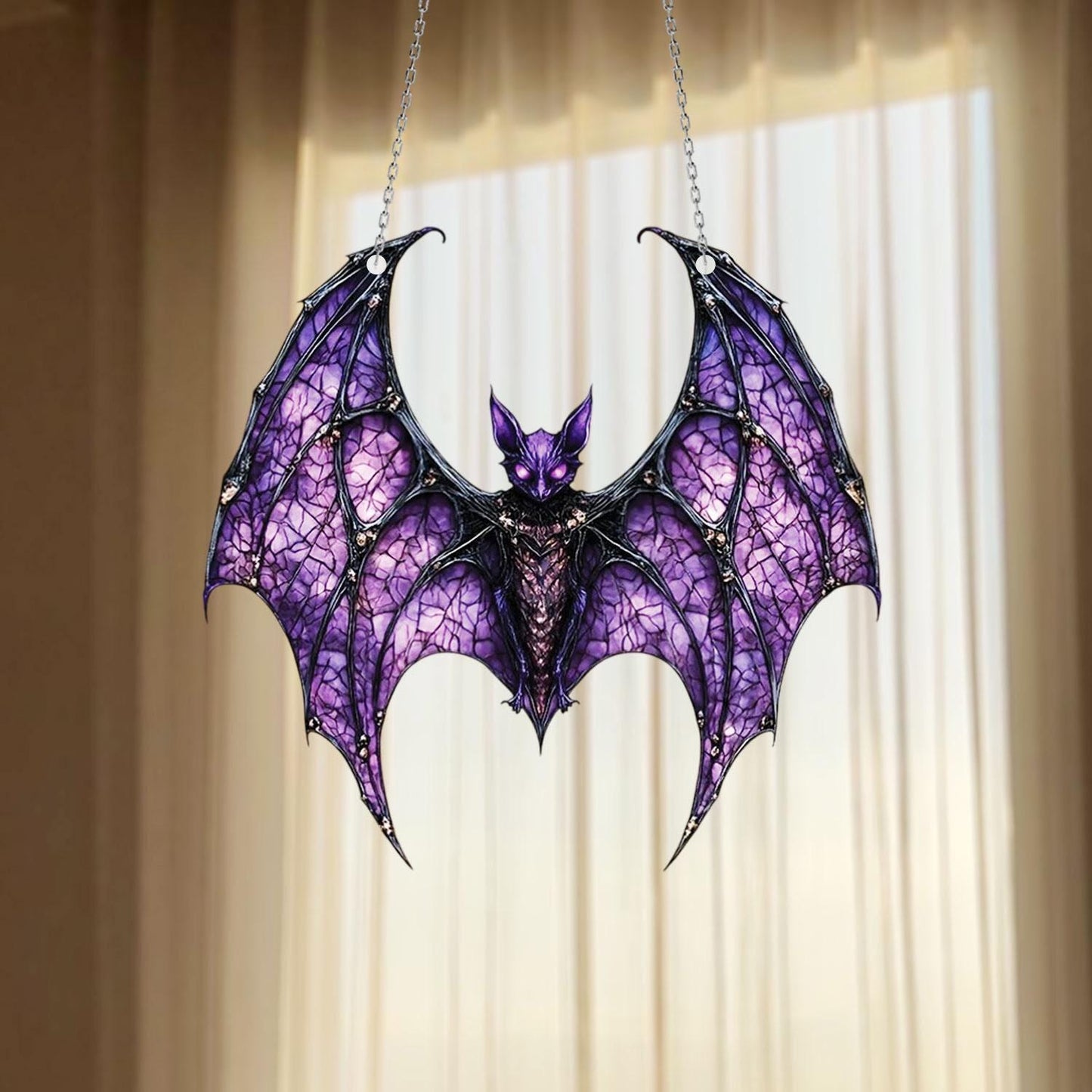 Decorative Purple Bat Window Hanging Ornament for Gothic Home Decor, Halloween Party, and Fantasy Lover Gift Idea