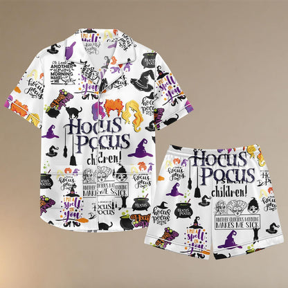 Hocus Pocus Satin Pajamas, Halloween Movie Pajama Shorts, Witch Satin Sleepwear, Spooky Satin Lounge Set, Costume Halloween Pjs