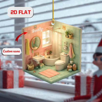 2D Custom Bathroom Ornament, Personalized Funny Christmas Ornament with Name, Unique Home Decor Gift, Housewarming Ornament