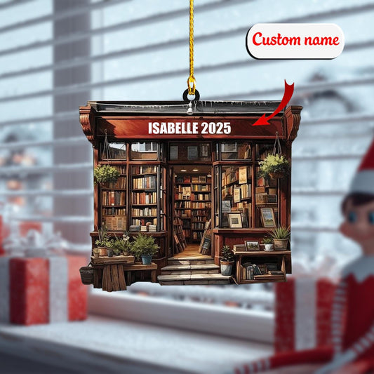 Personalized Bookstore 2D Flat Acrylic Ornament, Custom Book Shop Ornament, Gift for Book Lovers, Library Ornament, Reading Holiday Decor