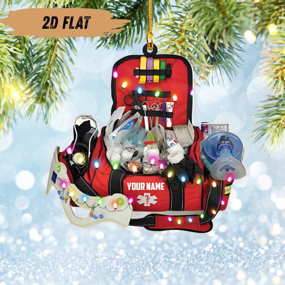 Personalized EMT Paramedic Bag 2D Flat Ornaments, Christmas Gifts For EMT Worker, Paramedic, Christmas decor