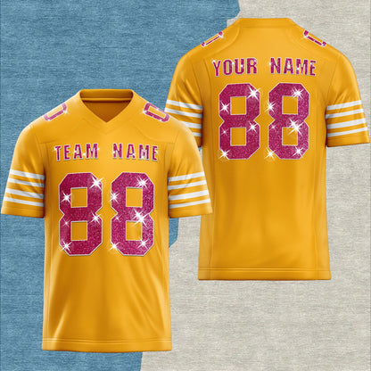 Custom Football Jersey: Sequins Glitter Text, Stitched Name & Number for Men Women Youth