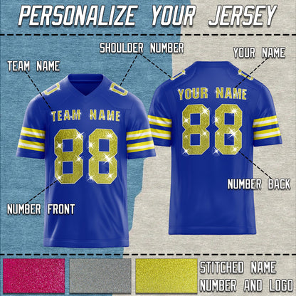 Custom Football Jersey: Sequins Glitter Text, Stitched Name & Number for Men Women Youth