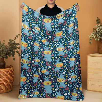 Grookey Fleece Blanket, Cute Kawaii Throw for Kids and Adults, Soft Cozy Cotton Bedding, Monkey Home Decor Gift, Grookey Blanket Gifts