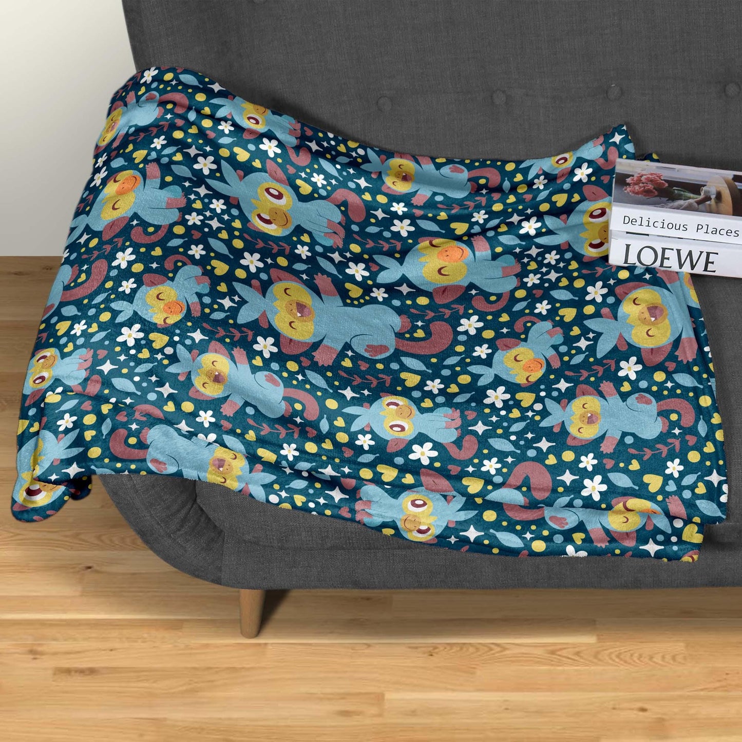 Grookey Fleece Blanket, Cute Kawaii Throw for Kids and Adults, Soft Cozy Cotton Bedding, Monkey Home Decor Gift, Grookey Blanket Gifts