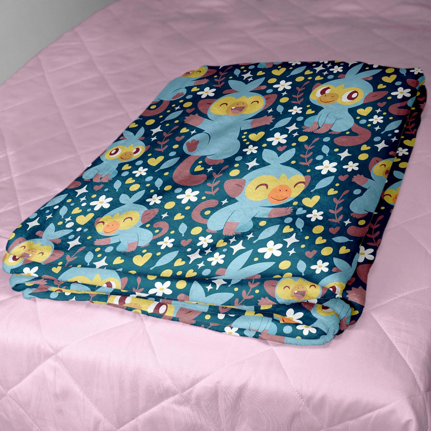 Grookey Fleece Blanket, Cute Kawaii Throw for Kids and Adults, Soft Cozy Cotton Bedding, Monkey Home Decor Gift, Grookey Blanket Gifts