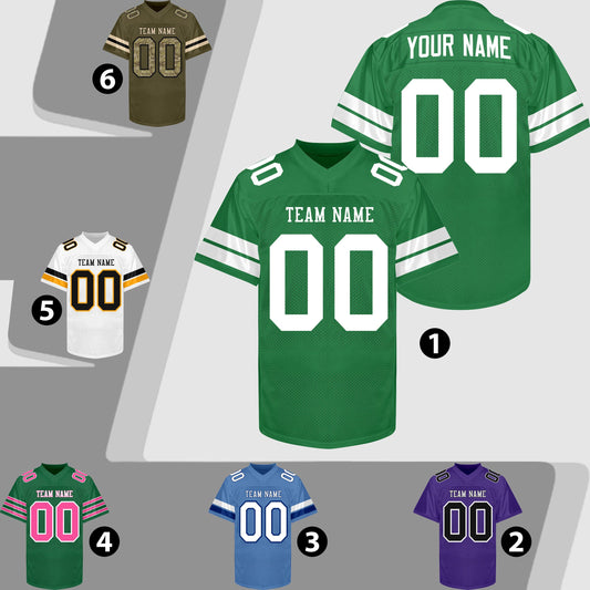 Personalized Green Football Jersey Printed Name Number Logo Custom Green White Football Shirt Men Women Youth Kid Practice Football Uniforms