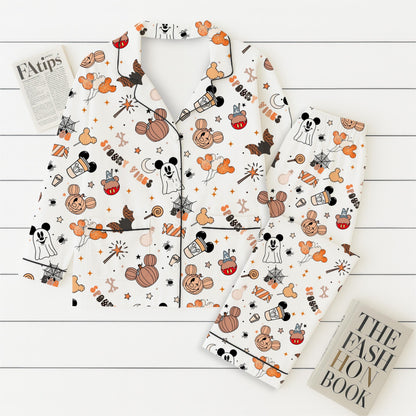 Halloween Pumpkin Mouse Ghost Pajamas Set,  WDW Cartoon Sleepwear, Halloween Mk Mouse Homewear, WDW Cartoon Fan Gift, Spooky Season Gift