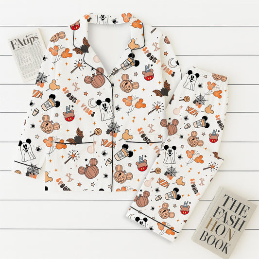Halloween Pumpkin Mouse Ghost Pajamas Set,  WDW Cartoon Sleepwear, Halloween Mk Mouse Homewear, WDW Cartoon Fan Gift, Spooky Season Gift