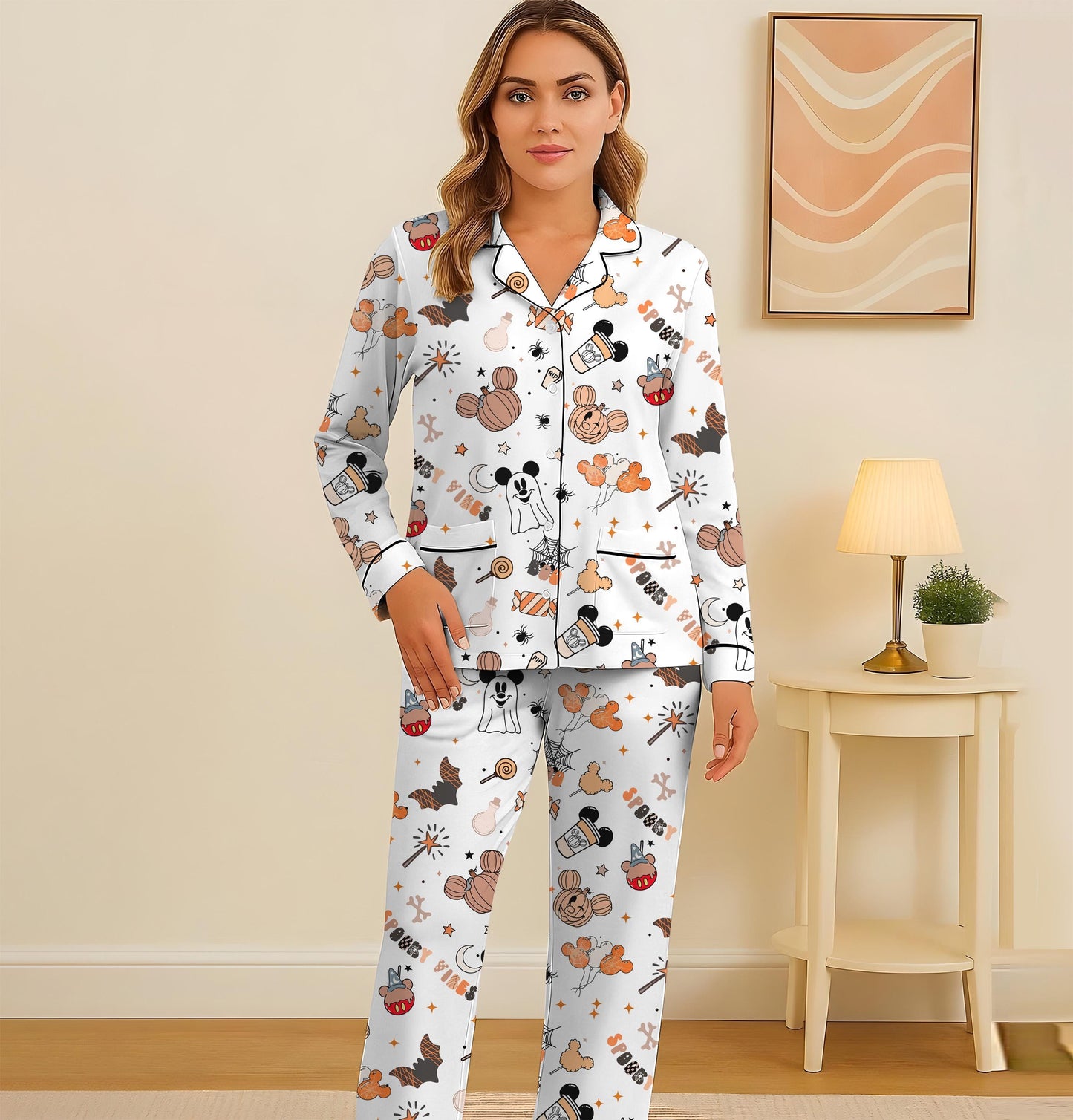 Halloween Pumpkin Mouse Ghost Pajamas Set,  WDW Cartoon Sleepwear, Halloween Mk Mouse Homewear, WDW Cartoon Fan Gift, Spooky Season Gift