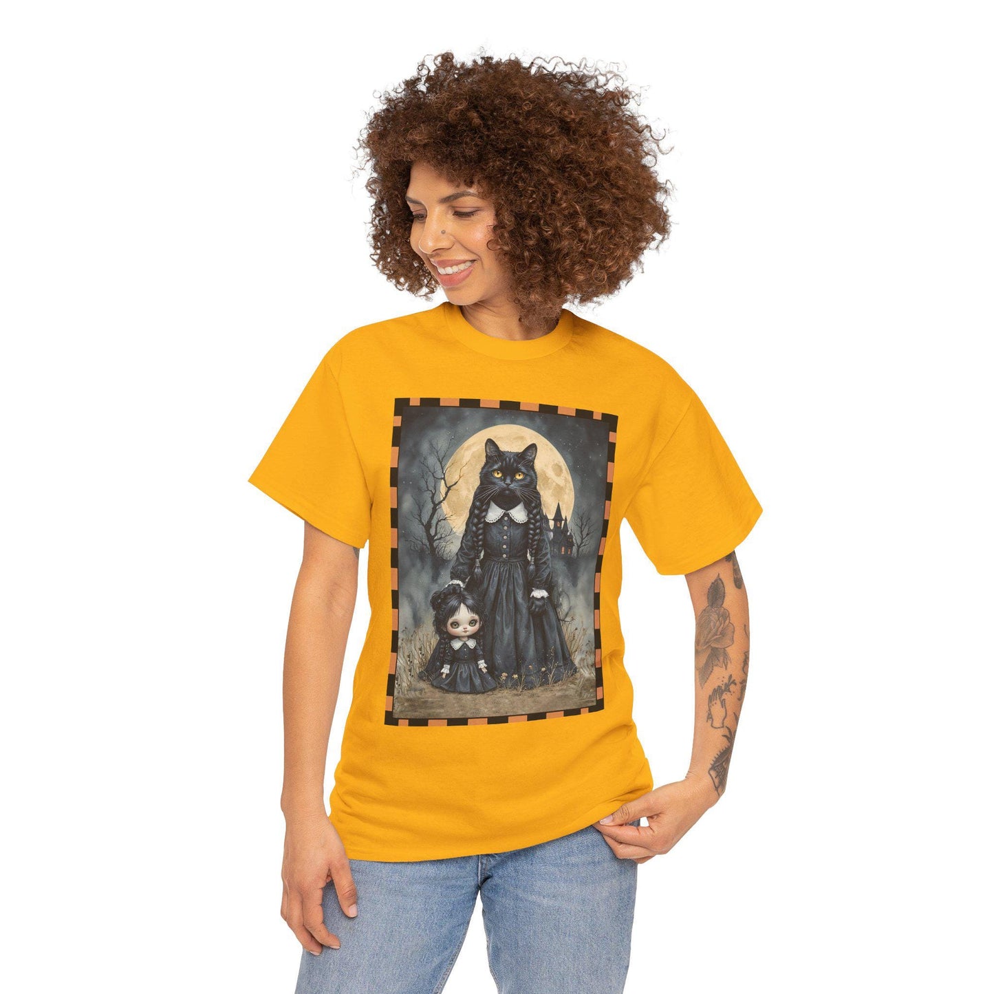 Halloween Black Cat Wednesday Unisex Heavy Cotton Tee